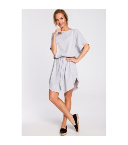 M433 Bawełniana sukienka mini z paskiem - szara