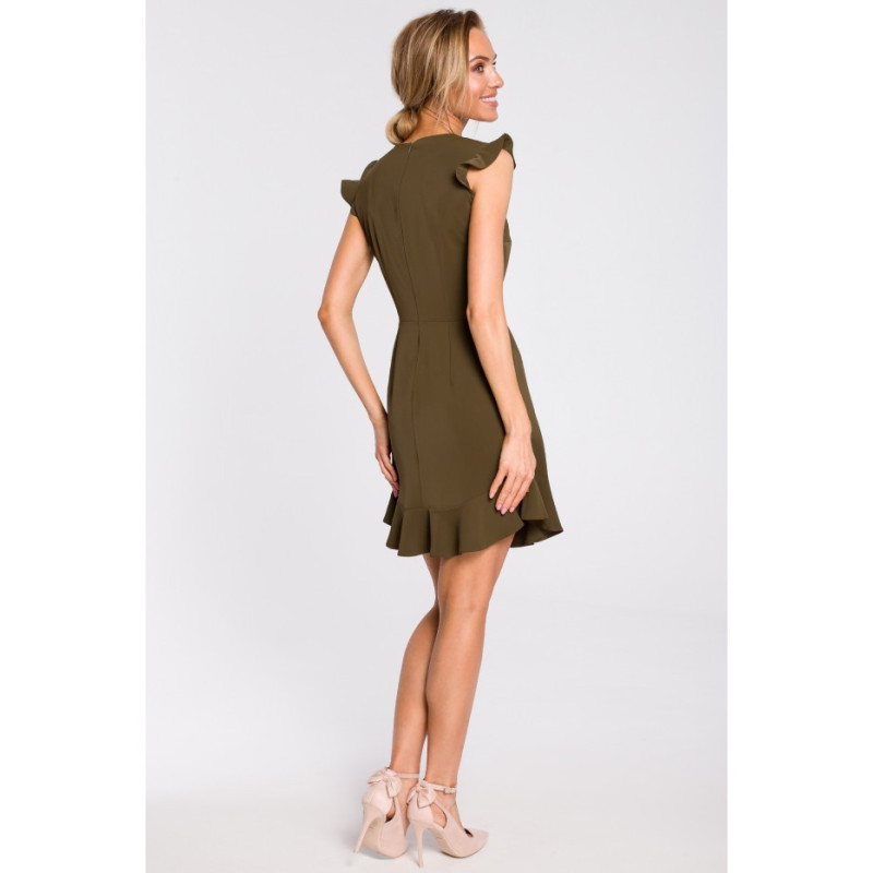 M438 Urocza sukienka mini z falbaną - khaki