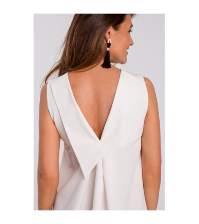 S157 Sukienka trapezowa z dekoltem z tyłu - ecru