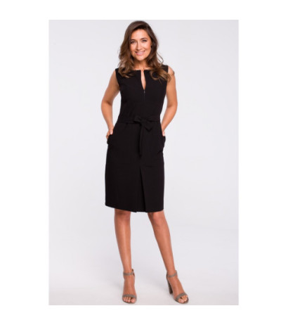 S158 Sukienka z kontrafałdą i kieszeniami - czarna