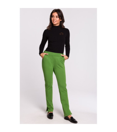 B124 Spodnie z rozporkami po bokach - limonkowe