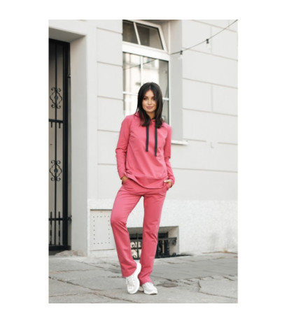 B124 Spodnie z rozporkami po bokach - koralowe