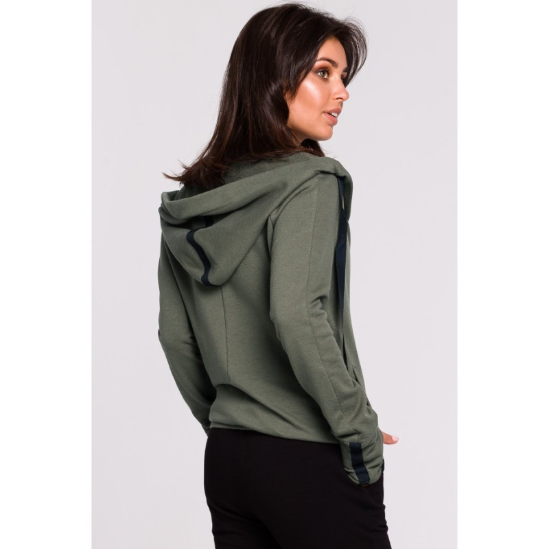 B127 Bluza z kapturem i przodem na zakładkę - khaki