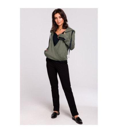 B127 Bluza z kapturem i przodem na zakładkę - khaki