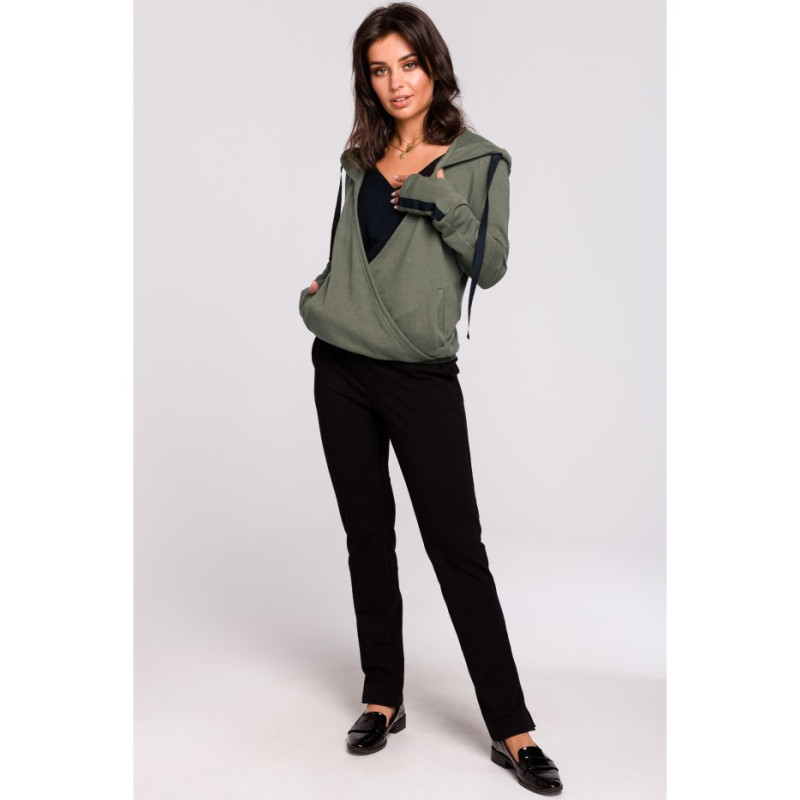 B127 Bluza z kapturem i przodem na zakładkę - khaki