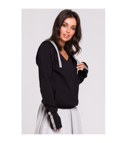 B127 Bluza z kapturem i przodem na zakładkę - czarna