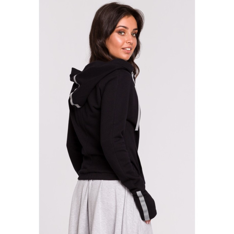 B127 Bluza z kapturem i przodem na zakładkę - czarna