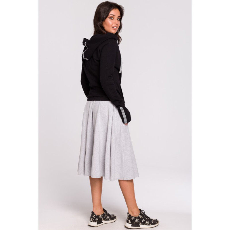 B127 Bluza z kapturem i przodem na zakładkę - czarna