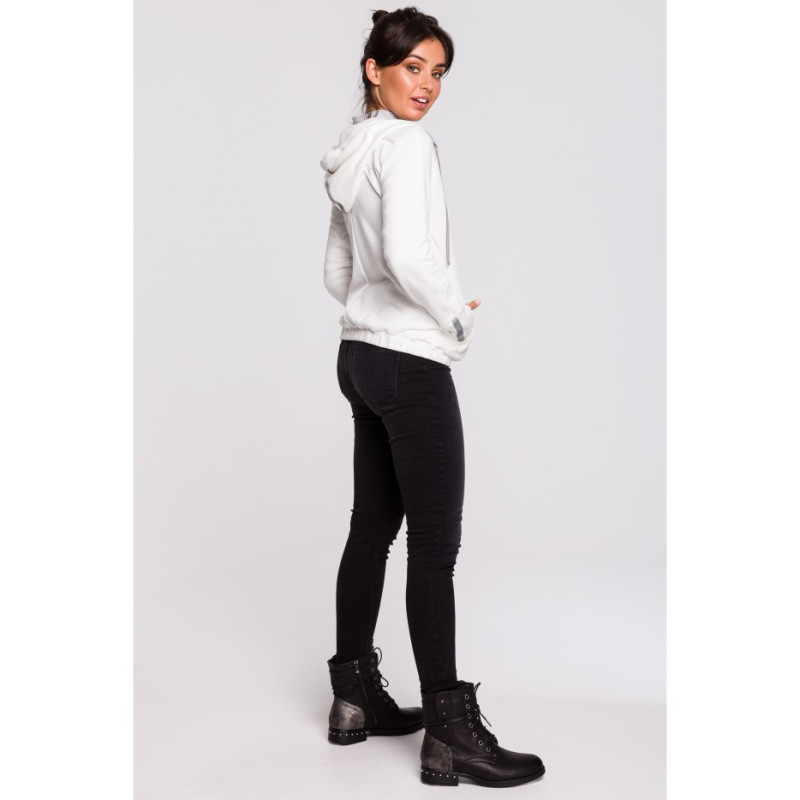 B127 Bluza z kapturem i przodem na zakładkę - ecru