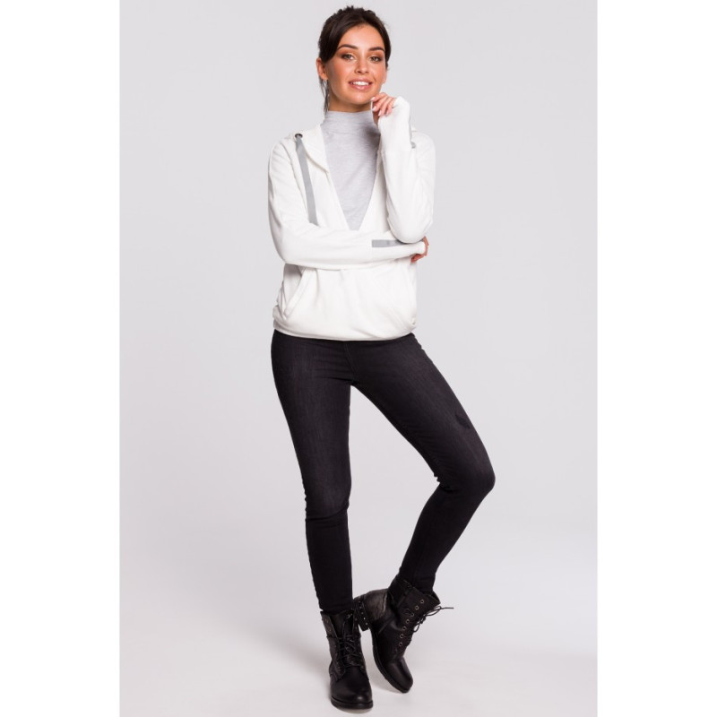 B127 Bluza z kapturem i przodem na zakładkę - ecru