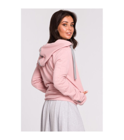 B127 Bluza z kapturem i przodem na zakładkę - pudrowa