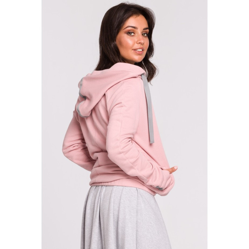 B127 Bluza z kapturem i przodem na zakładkę - pudrowa