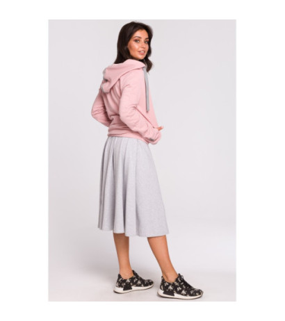 B127 Bluza z kapturem i przodem na zakładkę - pudrowa