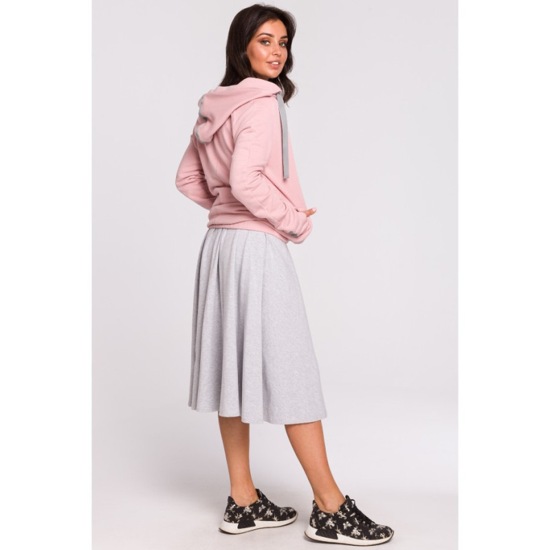 B127 Bluza z kapturem i przodem na zakładkę - pudrowa