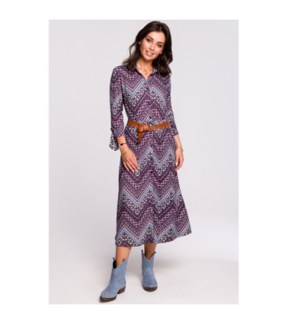 B135 Sukienka midi z kołnierzykiem i paskiem - model 1