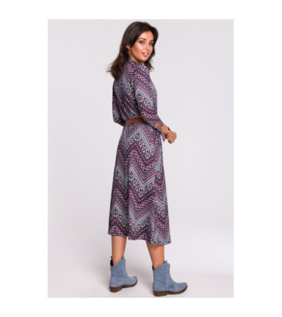 B135 Sukienka midi z kołnierzykiem i paskiem - model 1