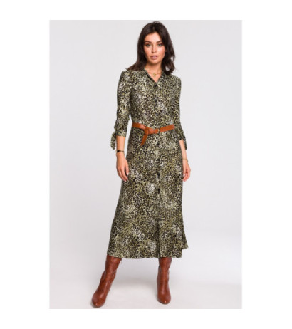 B135 Sukienka midi z kołnierzykiem i paskiem - model 2