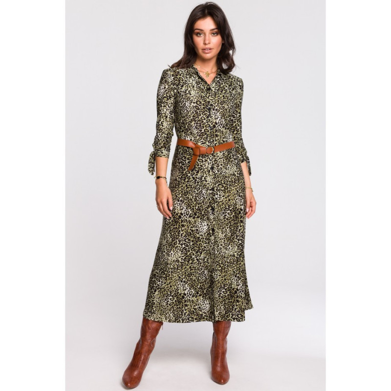 B135 Sukienka midi z kołnierzykiem i paskiem - model 2