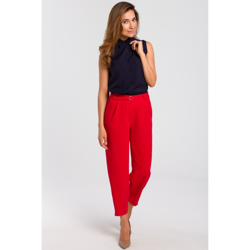 S172 Bluzka damska z kołnierzykiem bez rękawów - granatowa