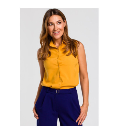 S172 Bluzka damska z kołnierzykiem bez rękawów - żółta