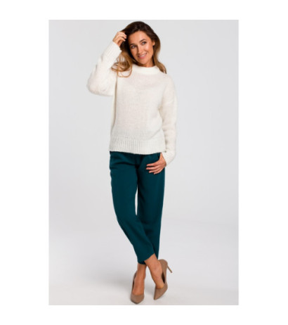 S185 Krótki sweter o luźnym splocie - ecru