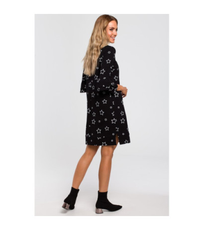 M445 Sukienka z falbanami przy rękawach - czarna