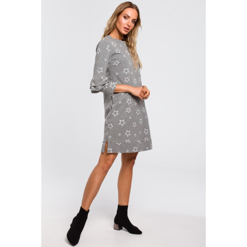 M445 Sukienka z falbanami przy rękawach - szara