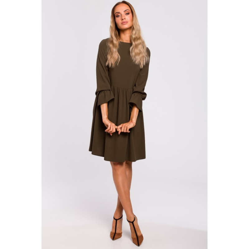 M465 Sukienka z rękawami i falbanką - khaki