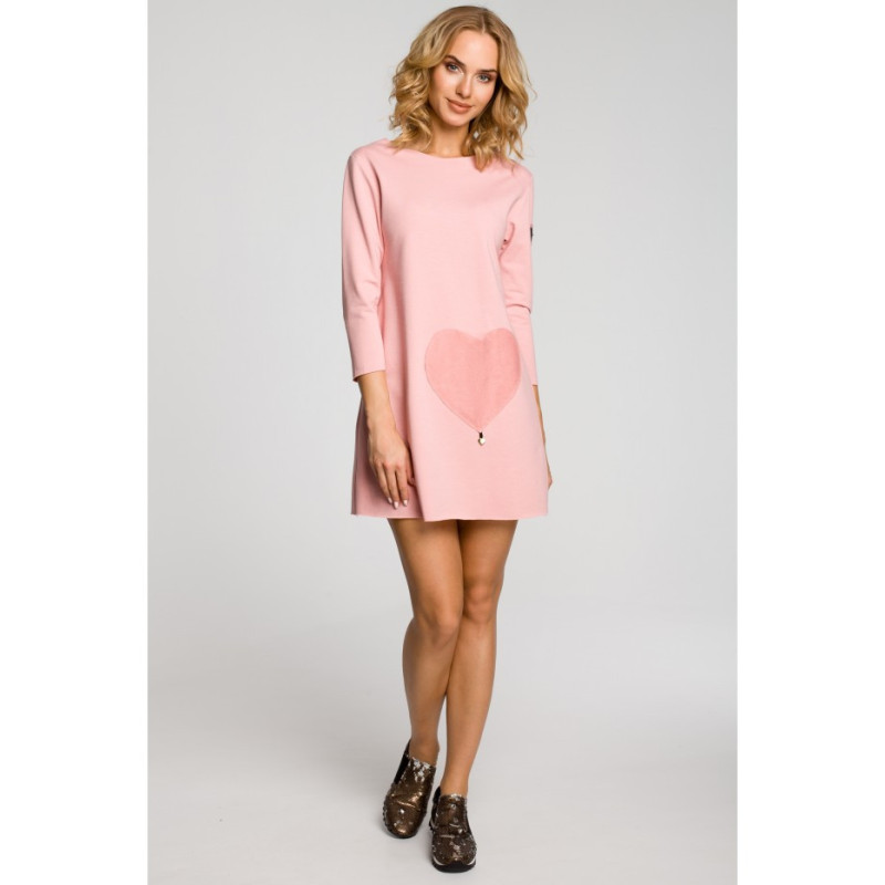 M053 Mini sukienka - tunika z dzianiny - różowa