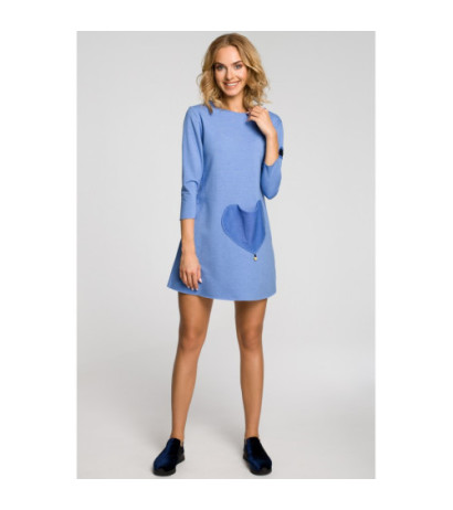 M053 Mini sukienka - tunika z dzianiny - niebieska