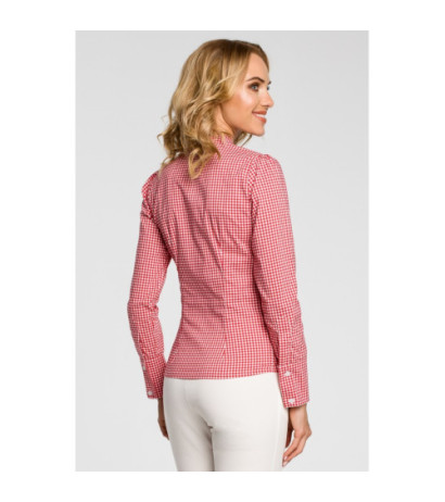 M089 Oryginalna koszula w kratkę z kokardą i długim rękawem - czerwona