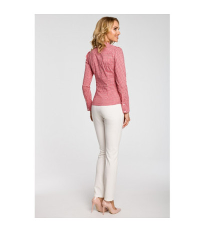 M089 Oryginalna koszula w kratkę z kokardą i długim rękawem - czerwona