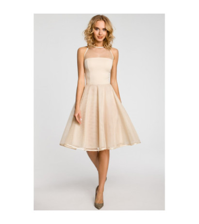 M148 Wieczorowa sukienka z dopasowaną górą - beżowa