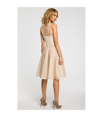 M148 Wieczorowa sukienka z dopasowaną górą - beżowa