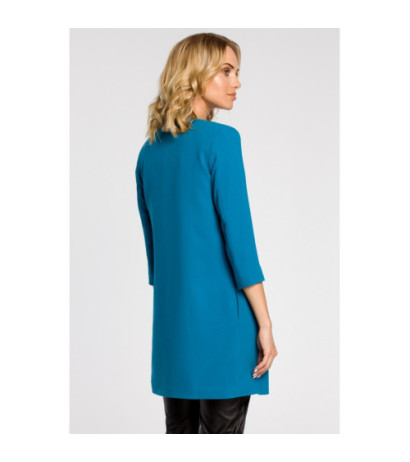 M193 Prosty niezapinany żakiet damski midi - turkusowy