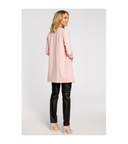 M193 Prosty niezapinany żakiet damski midi - pudrowy