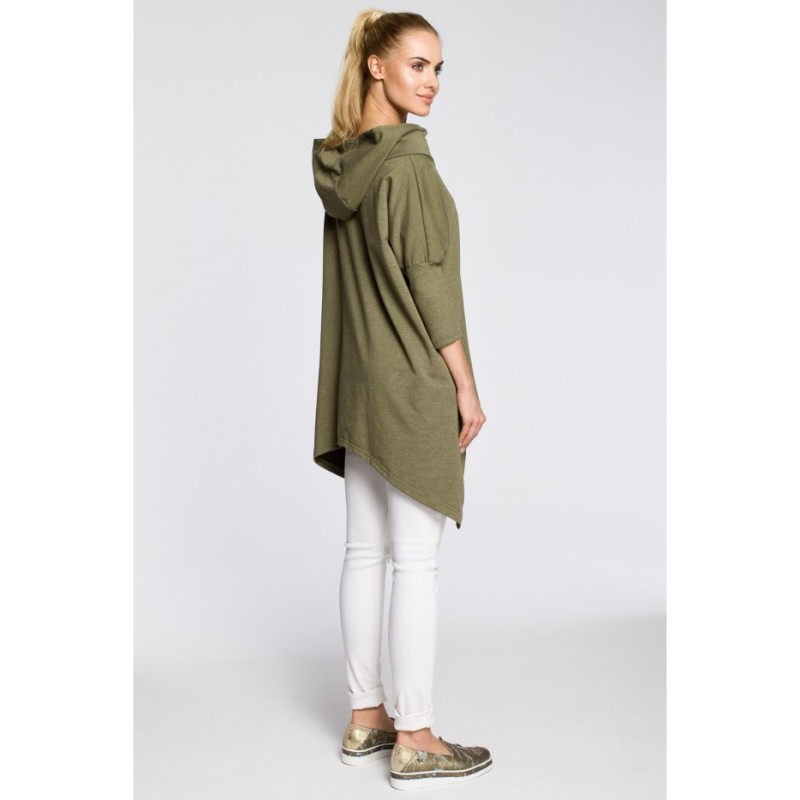 M207 Asymetryczna peleryna damska z kapturem - khaki