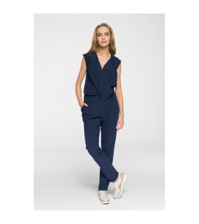 M196 Nowoczesny kopertowy kombinezon na zakładkę - granatowy