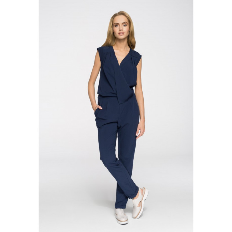 M196 Nowoczesny kopertowy kombinezon na zakładkę - granatowy