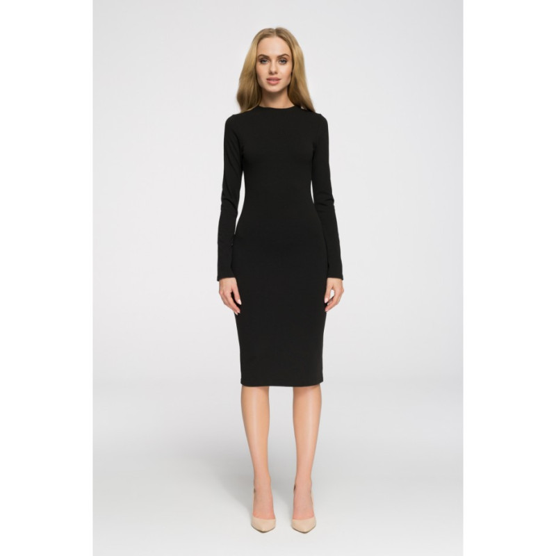 S033 Wieczorowa sukienka z długim rękawem - czarna