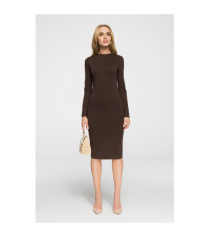 S033 Wieczorowa sukienka z długim rękawem - brązowa