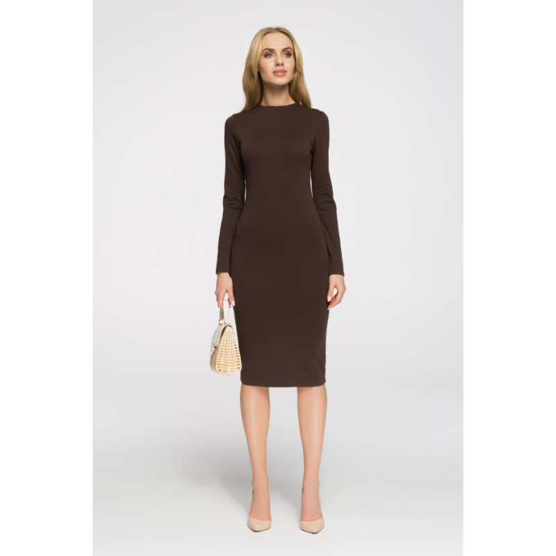 S033 Wieczorowa sukienka z długim rękawem - brązowa