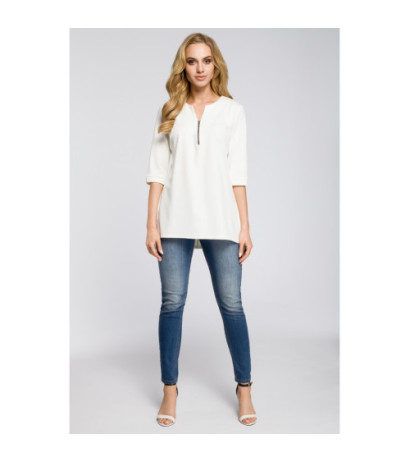 M278 Asymetryczna tunika z zamkiem - ecru