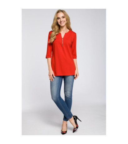 M278 Asymetryczna tunika z zamkiem - czerwona