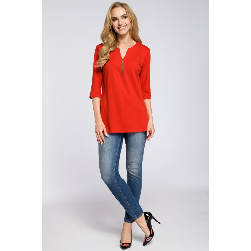 M278 Asymetryczna tunika z zamkiem - czerwona