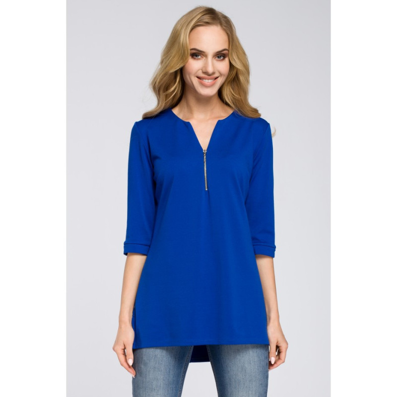 M278 Asymetryczna tunika z zamkiem - chabrowa