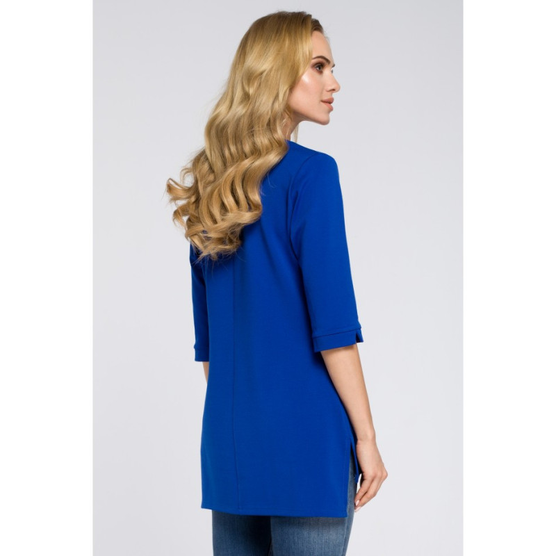 M278 Asymetryczna tunika z zamkiem - chabrowa