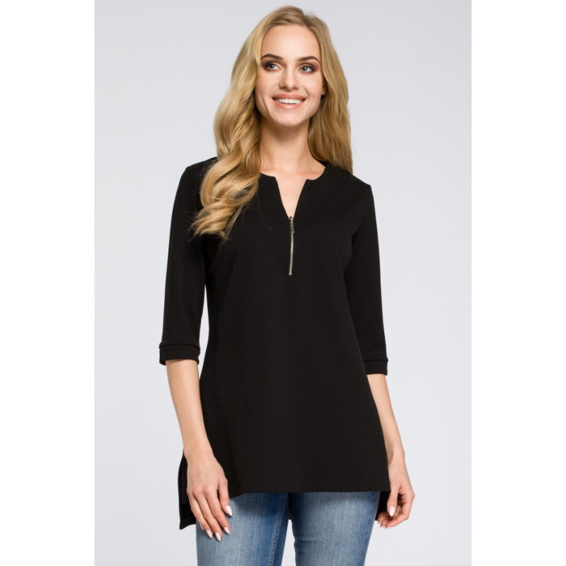 M278 Asymetryczna tunika z zamkiem - czarna