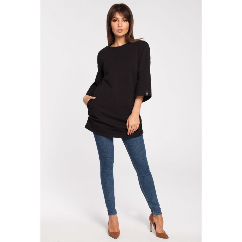 B015 Gładka elegancka tunika - czarna