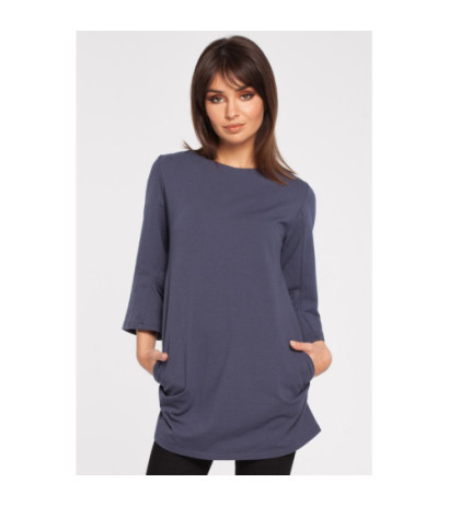 B015 Gładka elegancka tunika - niebieska
